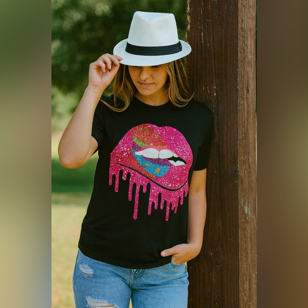 Gildan Black Tee with Pink Graphic